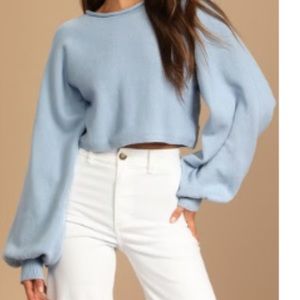 NWT Light Blue Balloon Sleeve Cropped Sweater